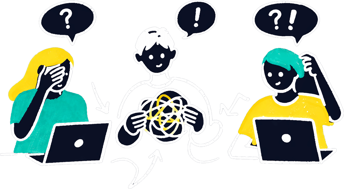 Illustration showing the confusion teams face when UX issues arise