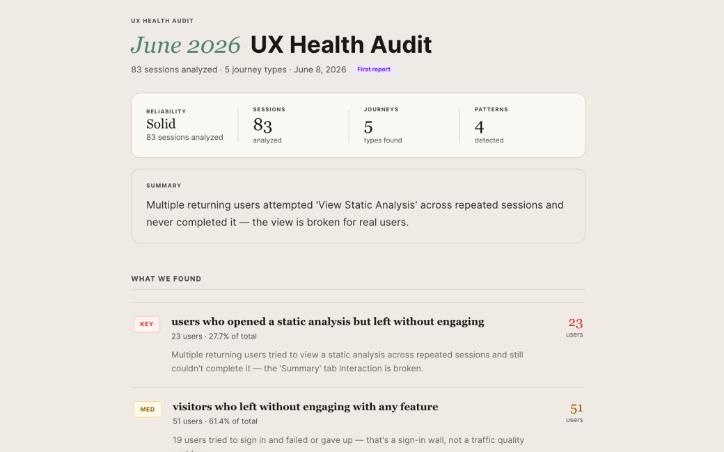 Release Impact Report — impact score and top behavior changes for a deploy
