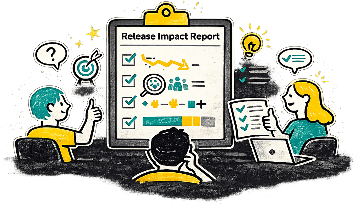 Release Impact Report showing actionable insights on a clipboard